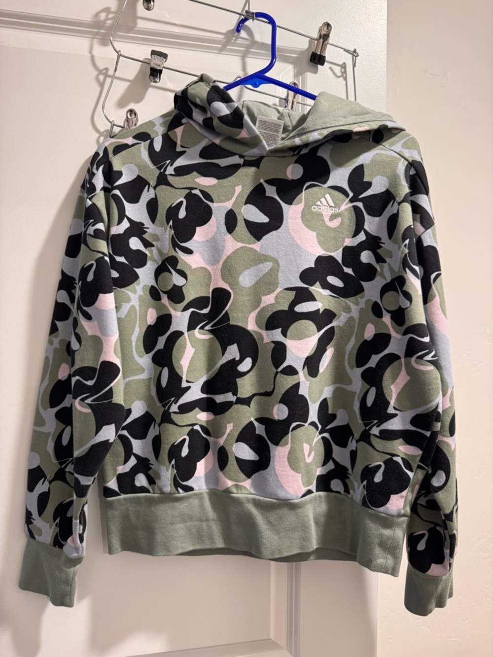 adidas Floral Print Hoodie in Sage, Black & Pink- youth XL